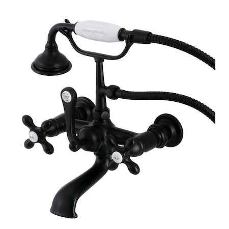 Kingston Brass AE557T0 7-Inch Wall Mount Tub Faucet with Hand Shower, Matte Black AE557T0